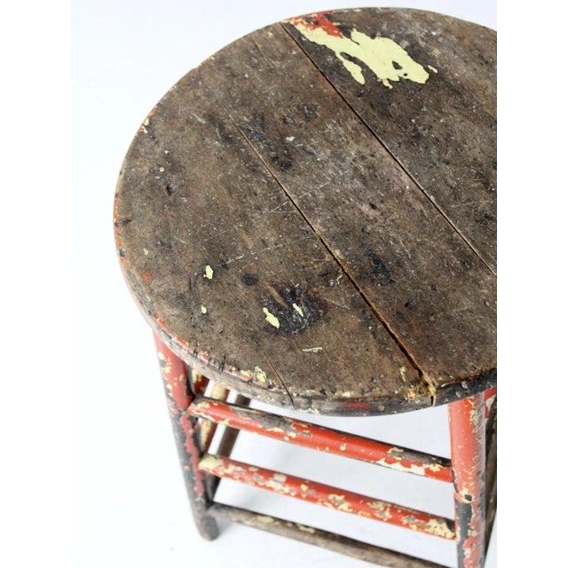 Vintage Rustic Painted Farmhouse Stool For Sale - Image 10 of 10