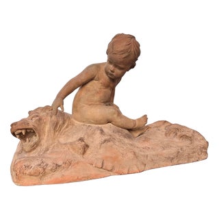 Léon Dufrène, Nude, Putto on a Lion's Skin, 1900s, Terracotta For Sale