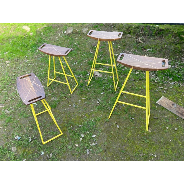 Modern Walnut Robert Designed Trunk Stool Set of 4 Low and Bar Height For Sale - Image 4 of 10