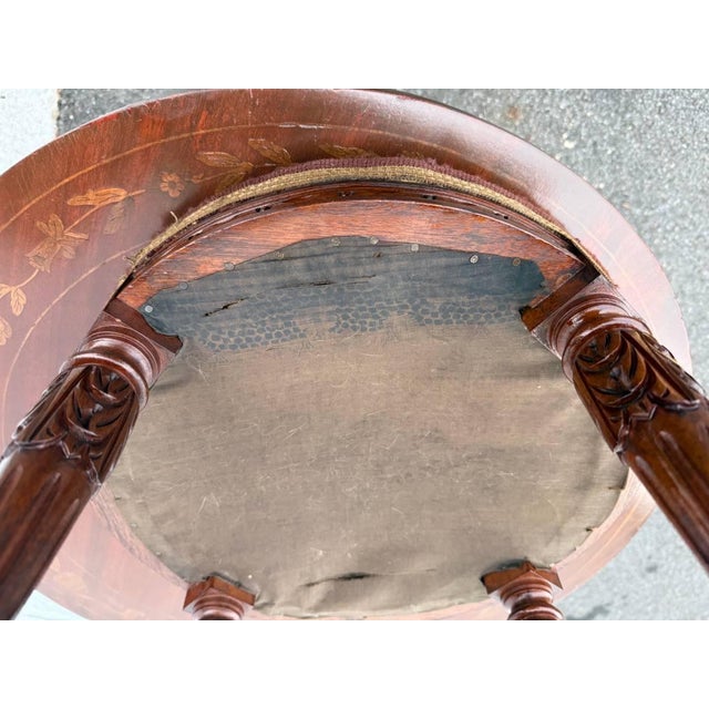Brown Antique Victorian French Louis XVI Style Carved Walnut Oval Footstool For Sale - Image 8 of 11