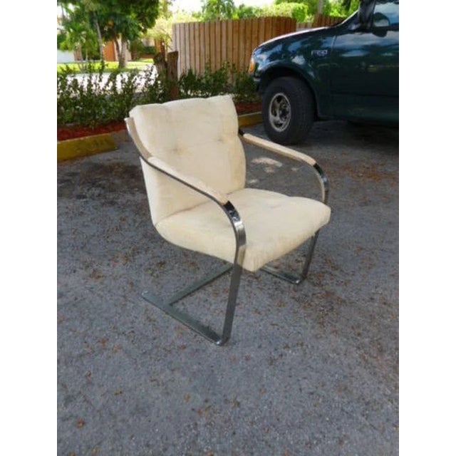 Off-white 1970s Mid-Century Modern Brueton Heavy Thick Chromed Steel Arm Chairs - Set of 4 For Sale - Image 8 of 11