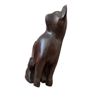 Hand-Carved Wooden Cat Figurine