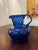 Glass Vintage Hand-Blown Cobalt Blue Glass Pitcher With Matching Saucer For Sale - Image 7 of 9