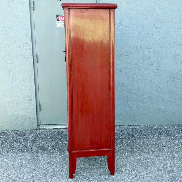 Red Vintage Chinese Red Wooden Cabinet For Sale - Image 8 of 11