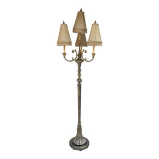 Gilt and Silver John Richard Brass and Wood Floor Lamp For Sale