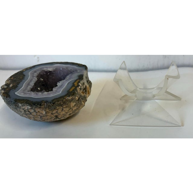 Amethyst Vintage Amethyst Geode With Mid Century Lucite Stand For Sale - Image 8 of 8