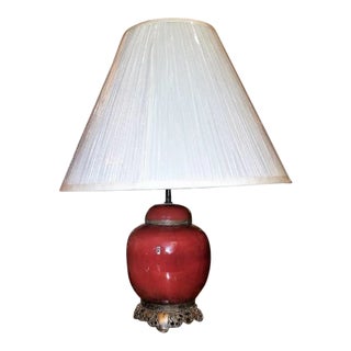 American Dedham Style Pottery Sang De Boeuf & Gilt Bronze Table Lamp For Sale