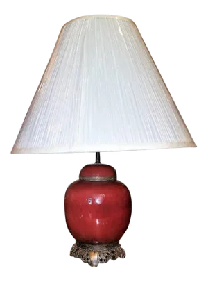 American Dedham Style Pottery Sang De Boeuf & Gilt Bronze Table Lamp