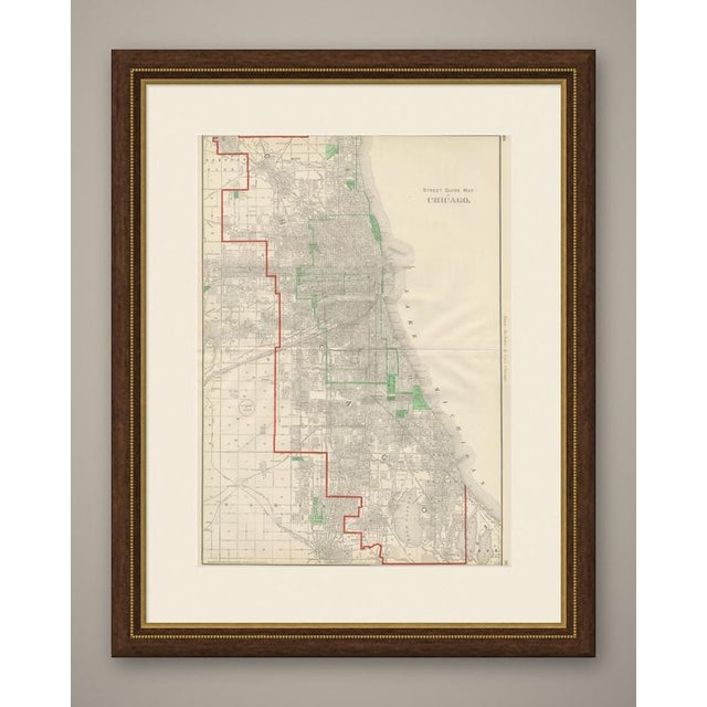 Rand McNally's hometown gets full treatment in this 1899 antique map of Chicago, the "Street Guide Map of Chicago" printed...