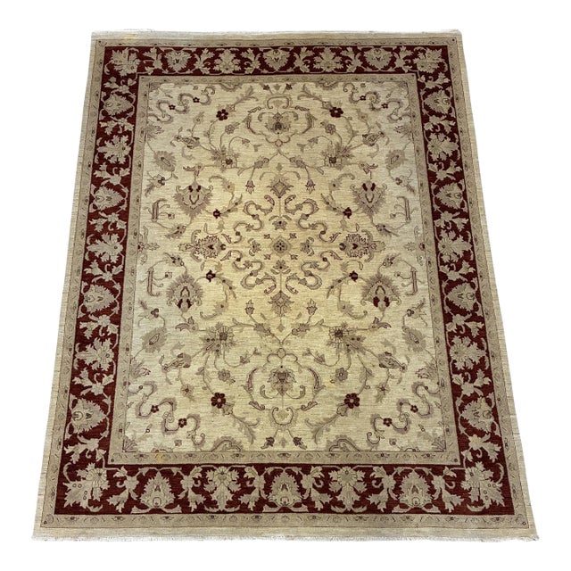 Hand-Knotted Ivory and Rust Oushak-Style Area Rug For Sale