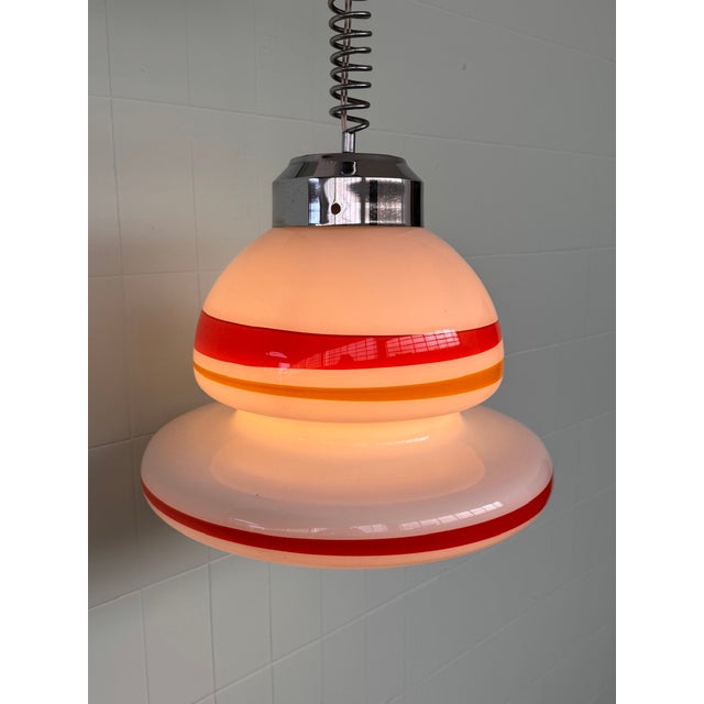Space Age UFO Glass and Steel Pendant Light, 1970s For Sale - Image 6 of 15