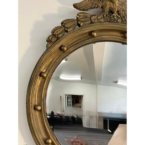 Antique Federal Style Convex Eagle Mirror – Original Giltwood Finish, Early 20th Century For Sale - Image 9 of 10