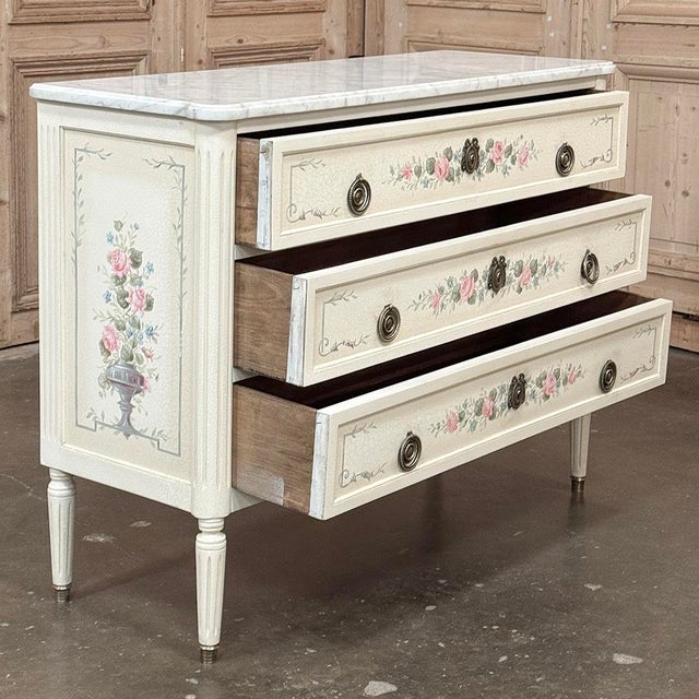 French Louis XVI Painted Commode With Carrara Marble For Sale - Image 15 of 18