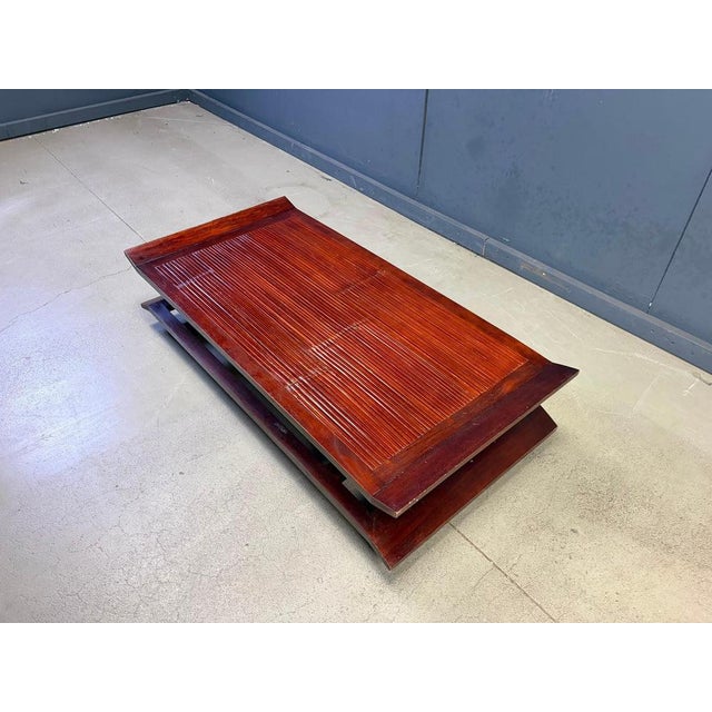 Two-Tiered Pagoda Wabi Sabi Coffee Table in Wood and Bamboo, 1970s For Sale - Image 6 of 12