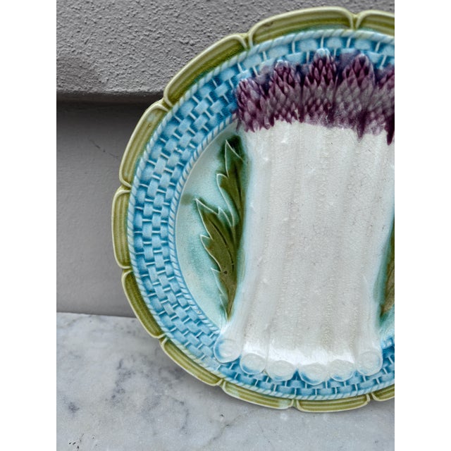French Country French Majolica Asparagus Plate Orchies, Circa 1890 For Sale - Image 3 of 4