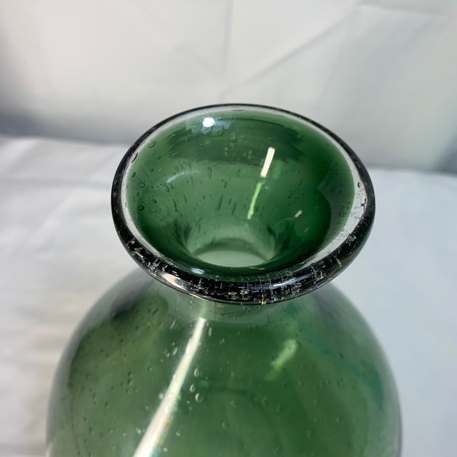 Mid-Century Modern Vintage Mid-Century Hand-Blown Green Bubble Glass 6" Onion Vase - Polished Pontil For Sale - Image 3 of 4