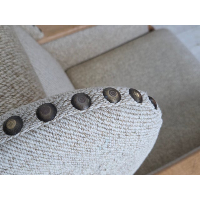 Beige Danish Highback Armchair in Wool and Oak, 1970s For Sale - Image 8 of 18
