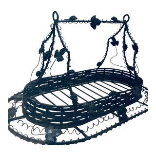 Early 20th Century Wrought Iron Hanging Pot Rack For Sale