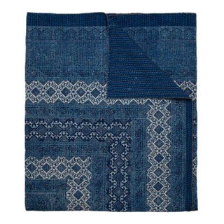 Samara Queen Indigo Hand Stitched Quilt For Sale