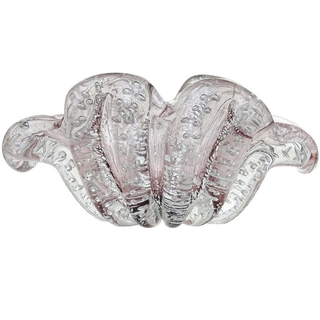 Murano Barovier Toso Vintage Purple Lavender Silver Flecks Italian Art Glass Midcentury Flower Form Bowl For Sale In Orlando - Image 6 of 6