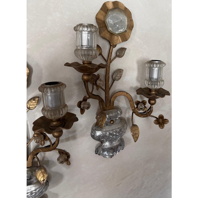 French Large Maison Baguès Gilt Bronze and Crystal Wall Sconces (1870-1880) - a Pair For Sale - Image 3 of 9