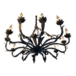 Late 19th Century Spanish Wrought Iron 12 Light Chandelier For Sale