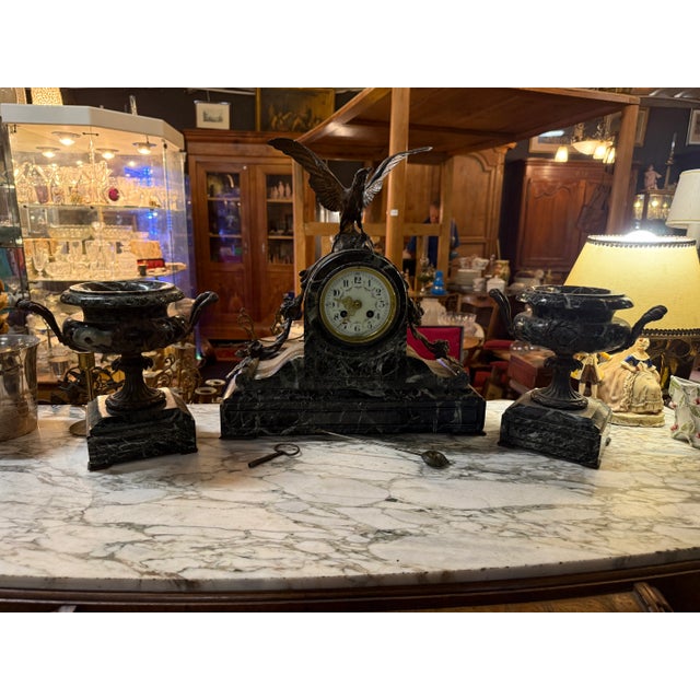 Stone Clock in Marble and Bronze For Sale - Image 7 of 7
