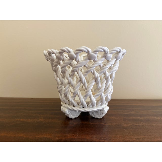 Ceramic Vintage French Country Reticulated Porcelain Rope-Form Cachepot, Circa 1960s For Sale - Image 7 of 9