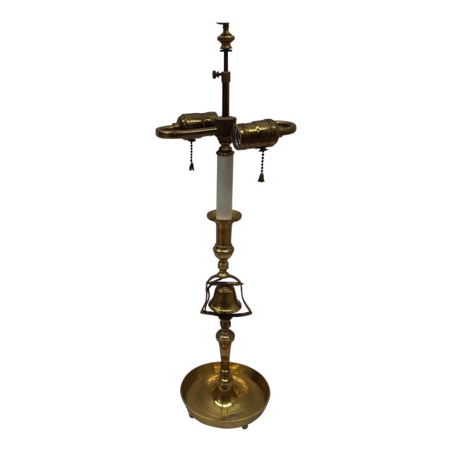 Mid-20th Century Brass Bouillote Bell Candlestick Dual Light Table Lamp For Sale