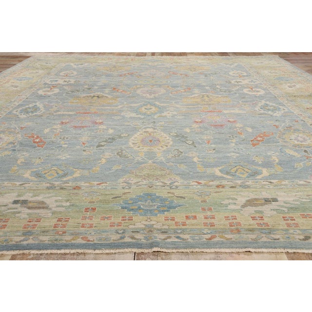 Sky Blue Light Blue Persian Sultanabad Rug - 12'10 X 16'06 For Sale - Image 8 of 9