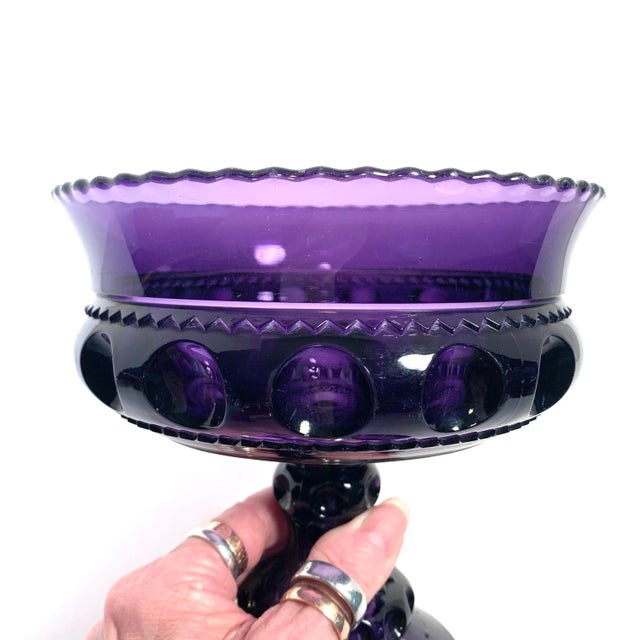 Early 20th Century Amethyst Pressed Glass Pedestal Compote Traditional Victorian For Sale - Image 4 of 10