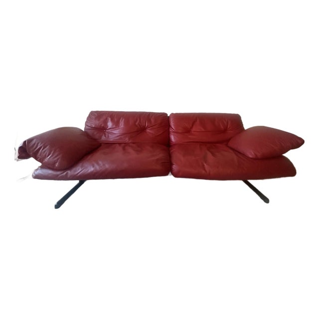 Poltrona Frau "Ouverture" Red Leather Sofa - Made in Italy For Sale