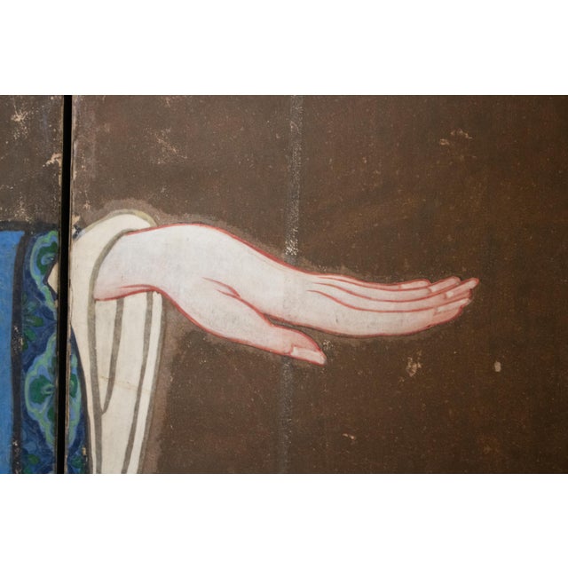 Large Meiji to Early Showa Japanese 8-Panel Painted Byobu Screen "Celestial Maiden" For Sale - Image 9 of 18