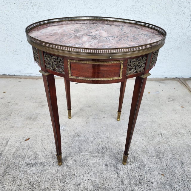 French Louis XVI Bouillotte Table With Rouge Marble Top For Sale - Image 12 of 17