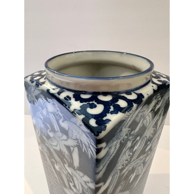 1980s Cranes in Flight Vintage Japanese Porcelain Vase For Sale - Image 5 of 10