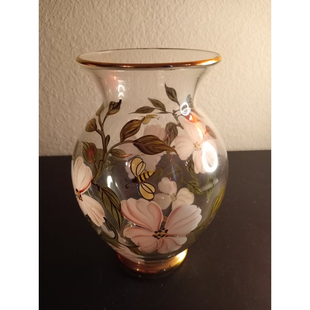 1970s Lenox Hand Painted Glass Gold Rimmed Vase, Made in Romania Chairish