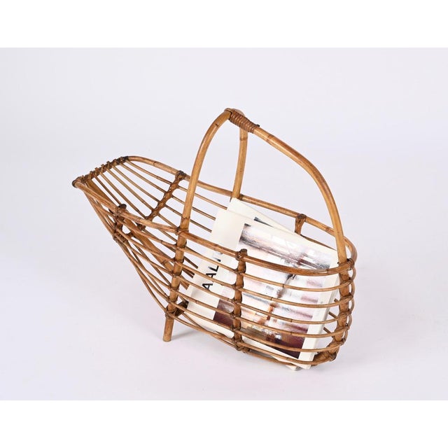 Mid-Century French Riviera Bamboo & Rattan Magazine Rack, Italy, 1960s For Sale - Image 12 of 18