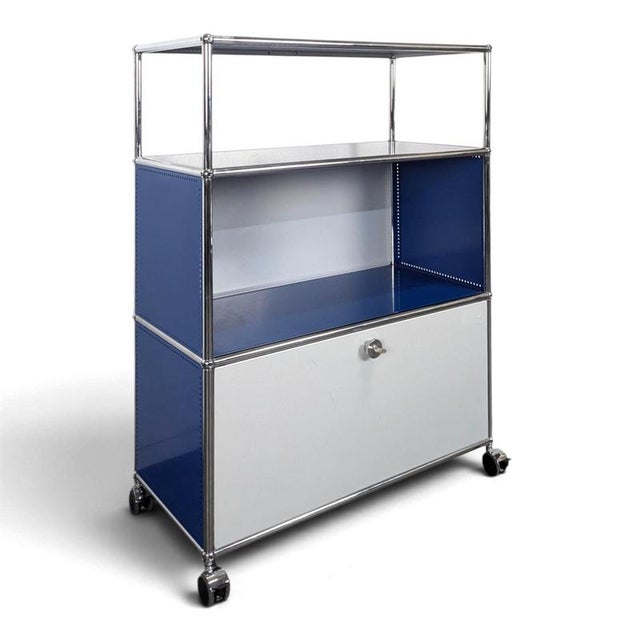 Gentian Blue and White Cabinet with Drop-Down Door on Casters from USM Haller For Sale - Image 10 of 10