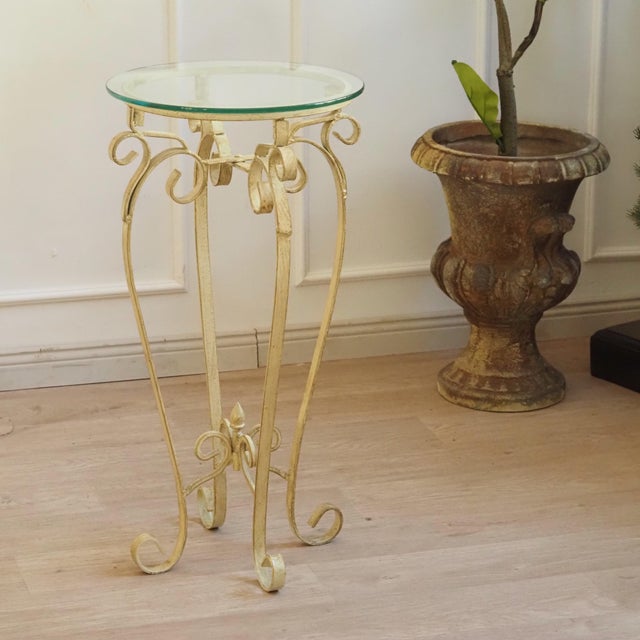 Round Side Table with Glass and Metal Frame For Sale - Image 3 of 10