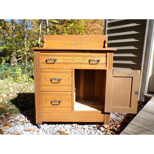 Antique Oak Chest Commode Washstand Dry Sink Country Farmhouse Cabinet For Sale - Image 10 of 18