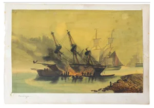 French Artist, Boat Scene, 19th Century, Painting on Paper