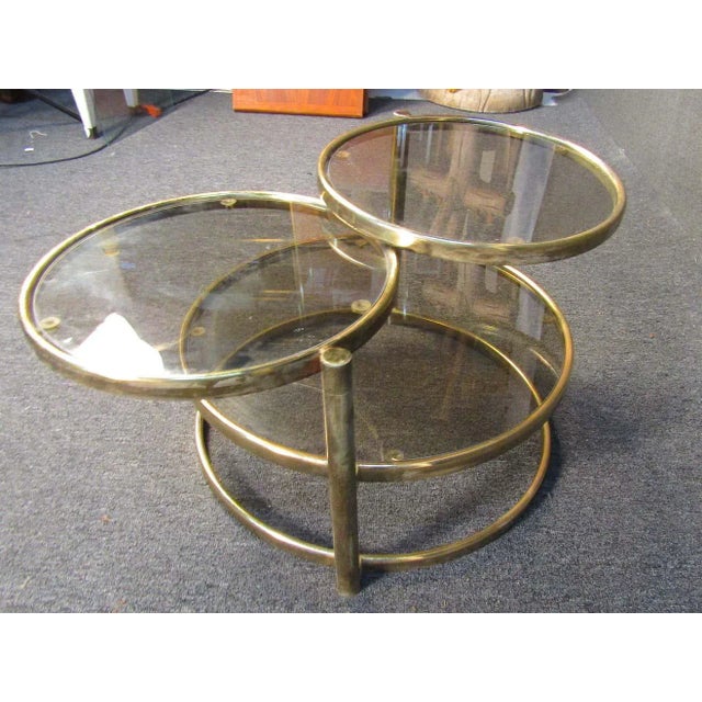 Metal Mid-Century Modern Adjustable Brass Hoop Table For Sale - Image 7 of 8