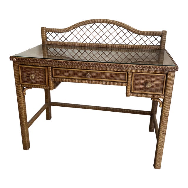 Late 20th Century Henry Link Wicker Desk With Drawers Chairish