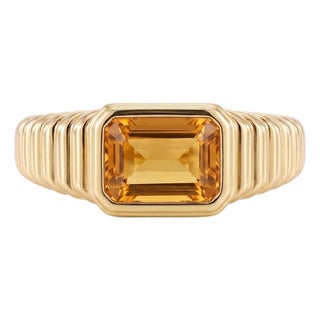 Citrine Engagement Wedding Ring | Ribbed Unisex Signet Ring | November Birthstone Ring, Size 7 For Sale