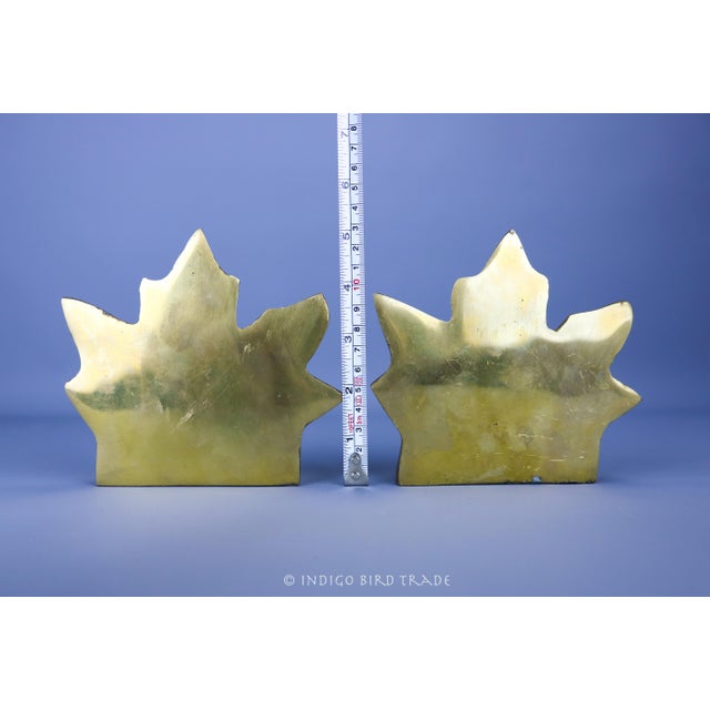 Mid 20th Century Pair of Vintage Brass Maple Leaf Bookends For Sale - Image 5 of 5