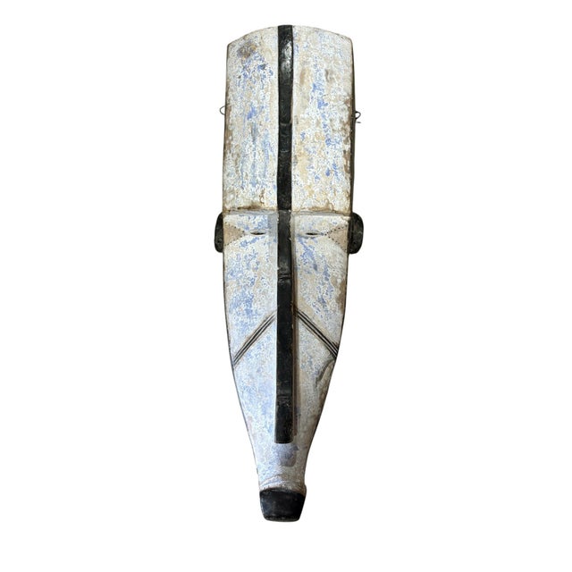 White Vintage Large Fang Mask Elongated Face Gabon African Mask 31.5" H For Sale - Image 8 of 8