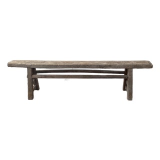 Vintage Rustic Reclaimed Elm Wood Low Bench For Sale