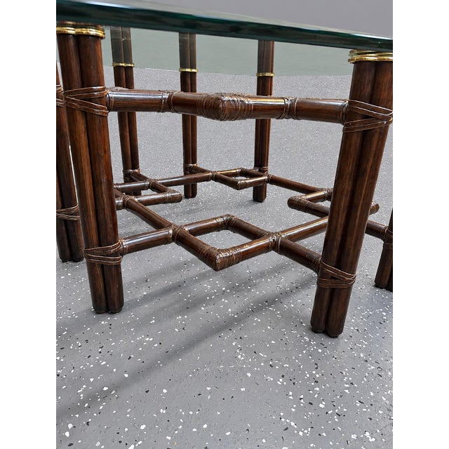 1970’s McGuire Turned Hardwood Brass Glass Cocktail/Coffee Table, Model 66s For Sale In Baton Rouge - Image 6 of 8