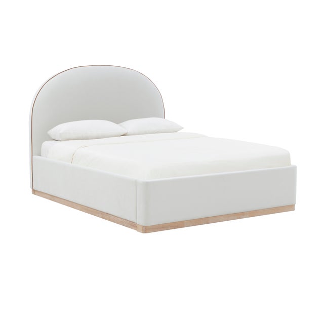 Marlow Performance Velvet Queen Bed, Cream For Sale - Image 10 of 11