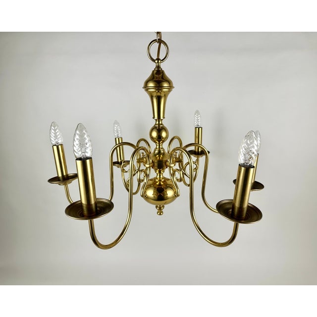 Gold Vintage Belgian Brass Chandelier with Six-Arm Lighting, 1960s For Sale - Image 8 of 8